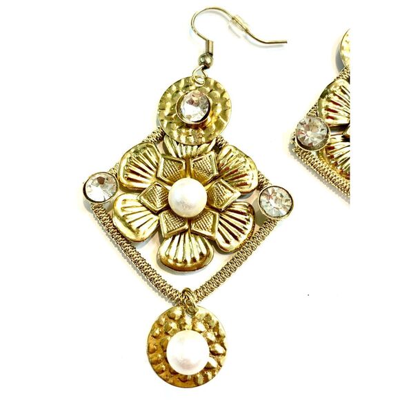Gold Drop Pearls and Rhinestones Fashion Earrings #jazzy earrings - Picture 2 of 4